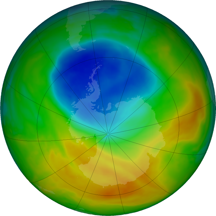 Antarctic ozone map for 29 October 2019